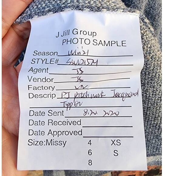 J Jill Patchwork Jacquard Topper Cardigan Azure Heather Multi XS SAMPLE - Picture 5 of 9